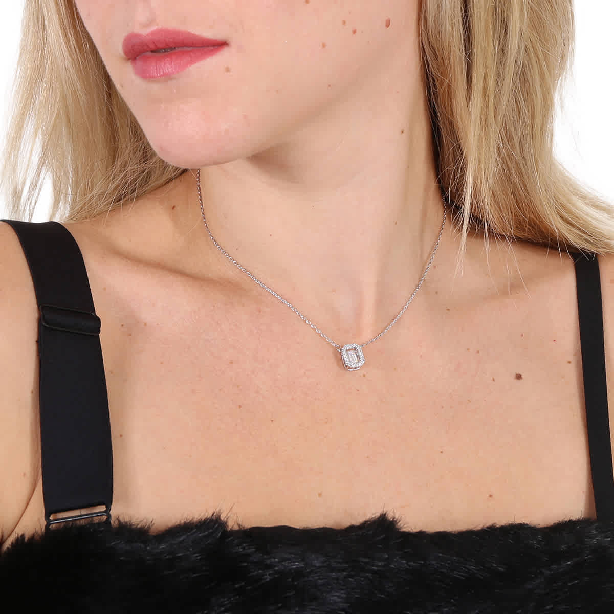 Swarovski Millenia Square Zirconia Necklace In Rhodium / White