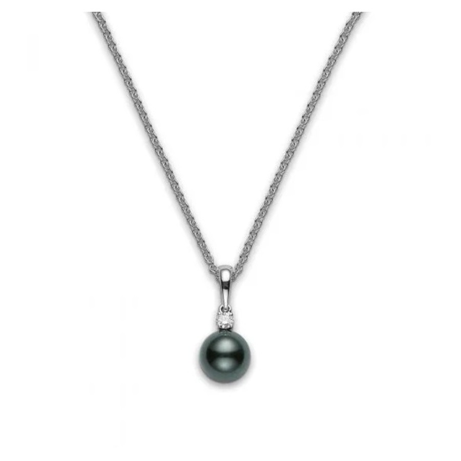 Shop Mikimoto Black South Sea Pearl & Diamond Pendant Necklace With 18k White Gold 10x9mm - Pps902bdw