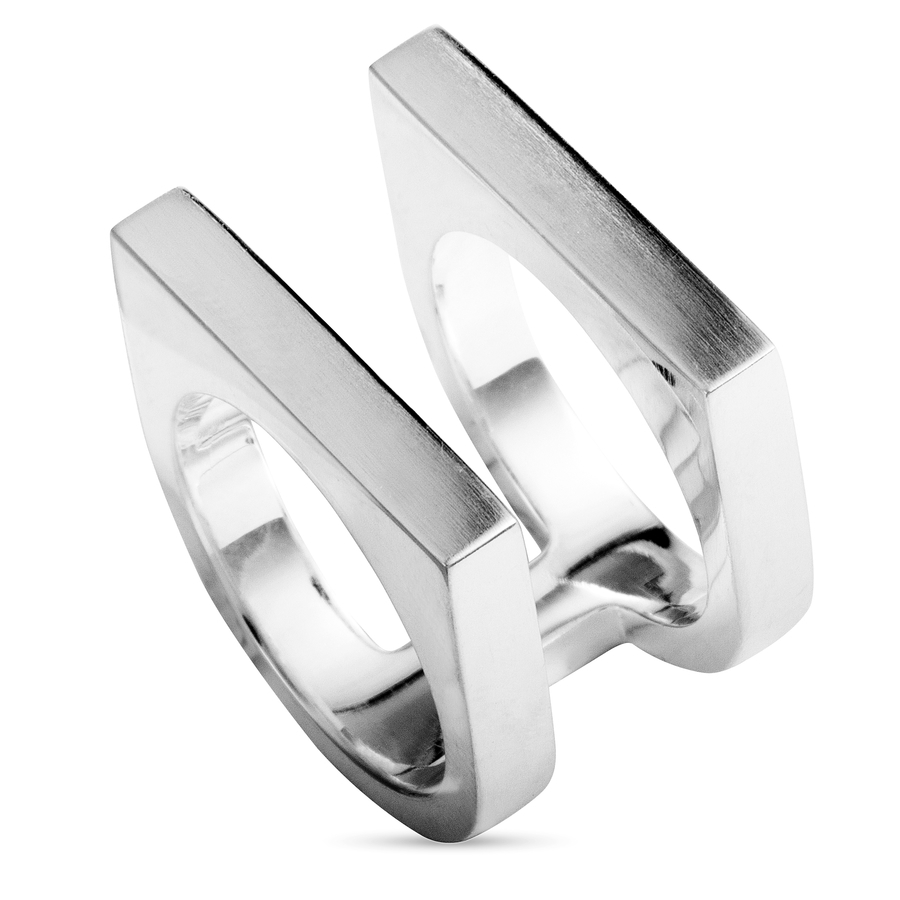 GEORG JENSEN ARIA SILVER FLAT TWO BAND RING, SIZE 4