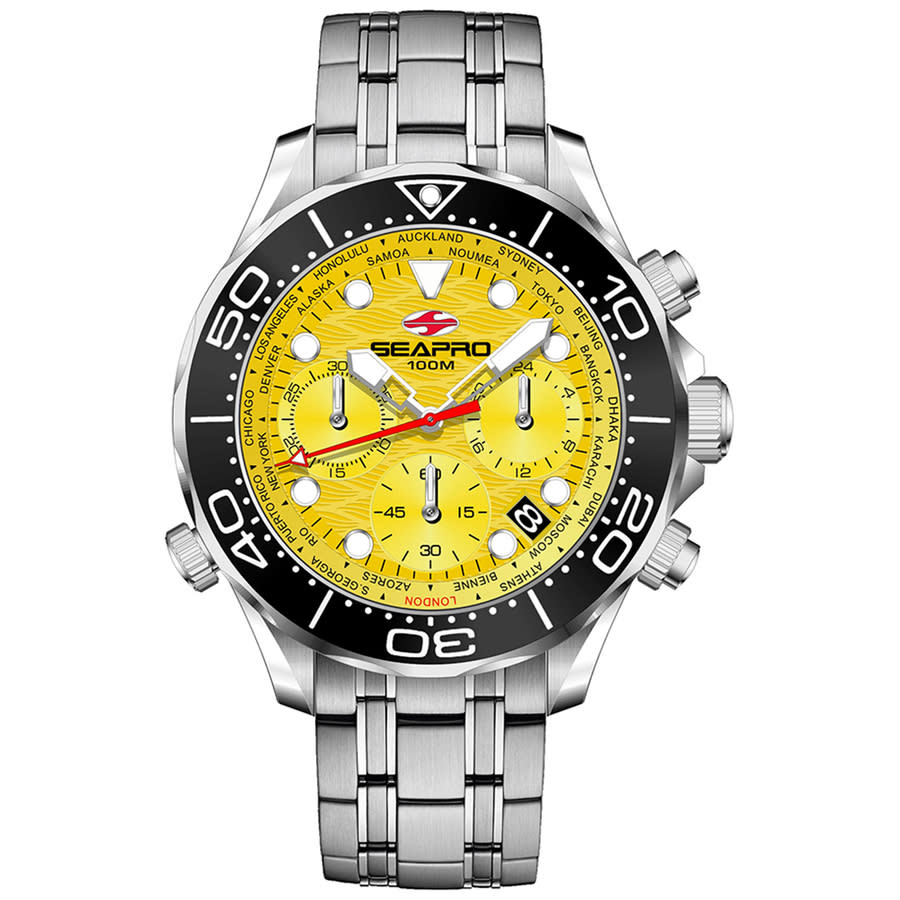 Seapro Mondial Timer Chronograph Quartz Mens Watch Sp0153 In Black / Yellow