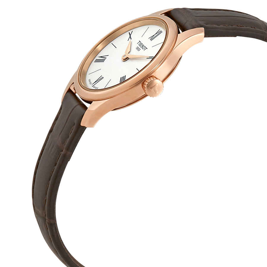 Shop Tissot Tradition Thin White Dial Ladies Leather Watch T0630093601800 In Brown / Gold / Gold Tone / Rose / Rose Gold / Rose Gold Tone / White