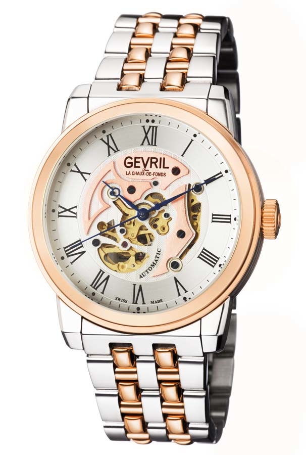 Gevril Vanderbilt Automatic Silver Dial Two-tone Mens Watch 2693 In Blue,gold Tone,pink,rose Gold Tone,silver Tone,two Tone