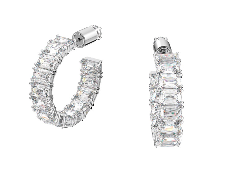 Swarovski Ladies Millenia Octagon Cut Hoop Earrings In White