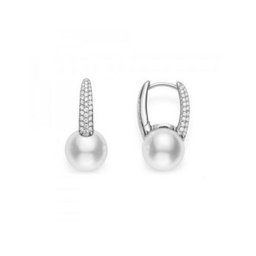 Shop Mikimoto Akoya Pearl & Diamond White Gold Huggie Earrings 8mm