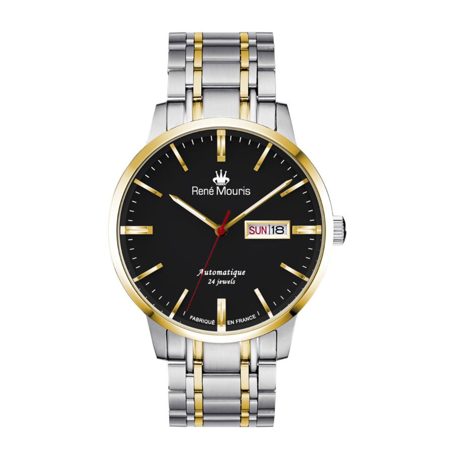 Rene Mouris Noblesse Automatic Black Dial Mens Watch 10107rm2 In Two Tone  / Black / Gold Tone / Yellow