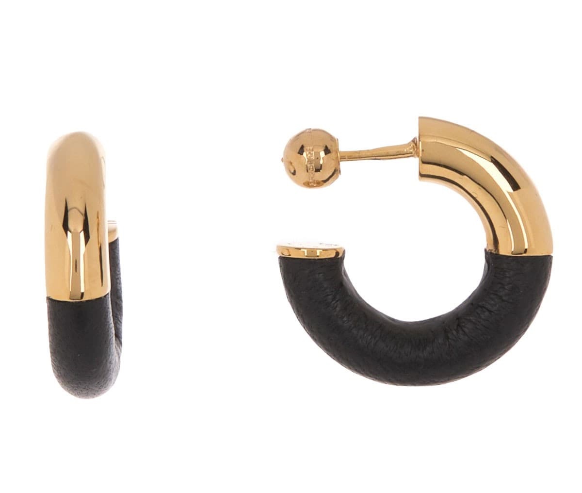 Burberry Leather Wrap Hoop Earrings In Light Gold/ Black In Black,gold Tone