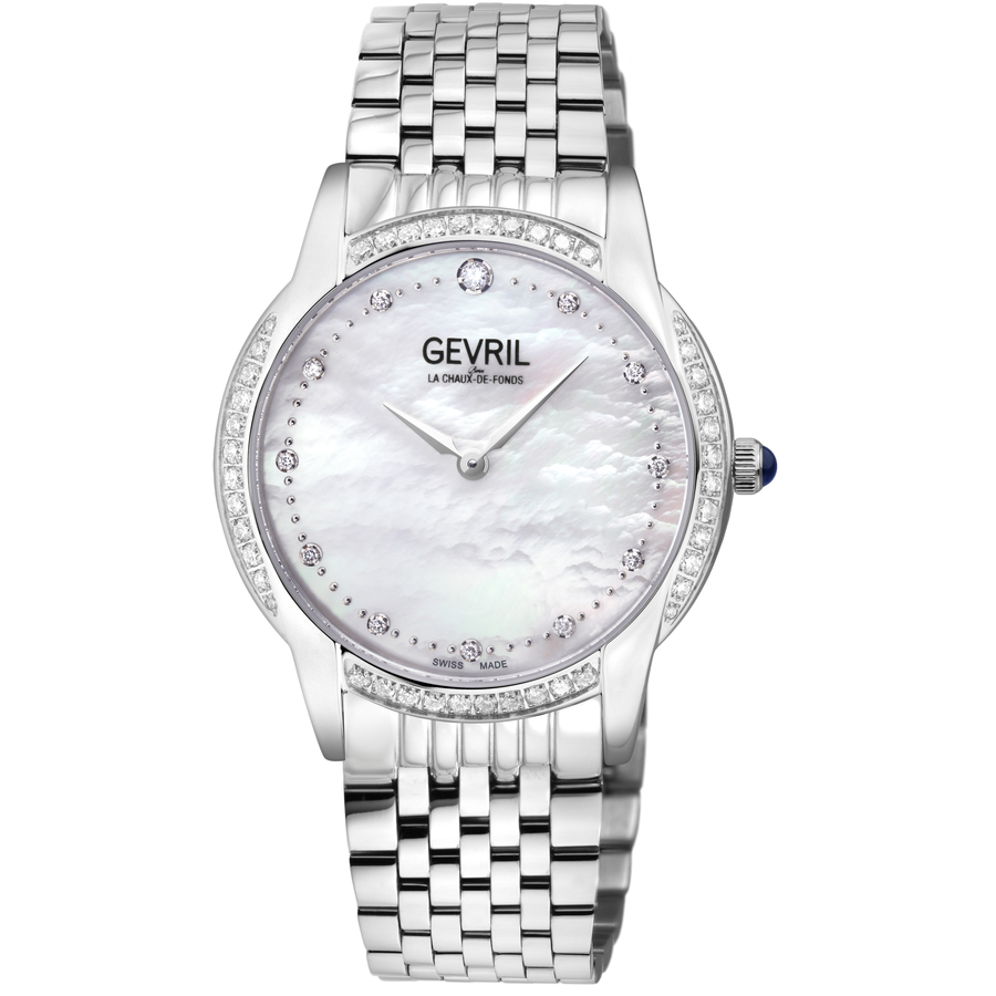 Gevril Airolo Diamond Mother Of Pearl Dial Ladies Watch 13241b In Blue / Mop / Mother Of Pearl