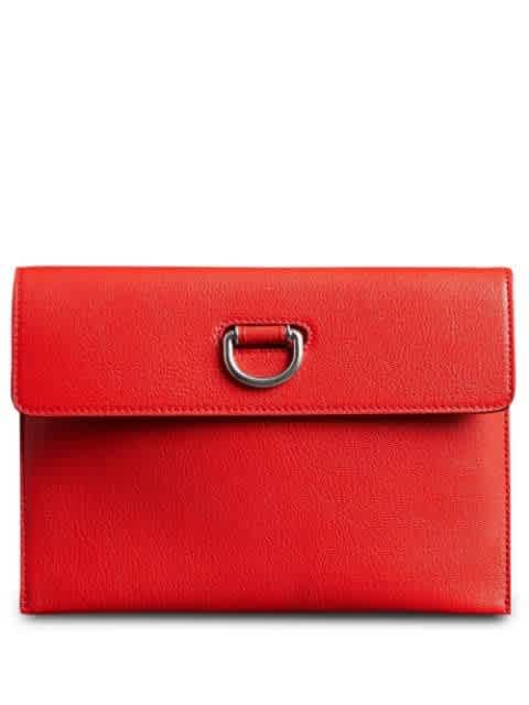 Burberry Bright Red D-ring Leather Pouch With Zip Coin Case