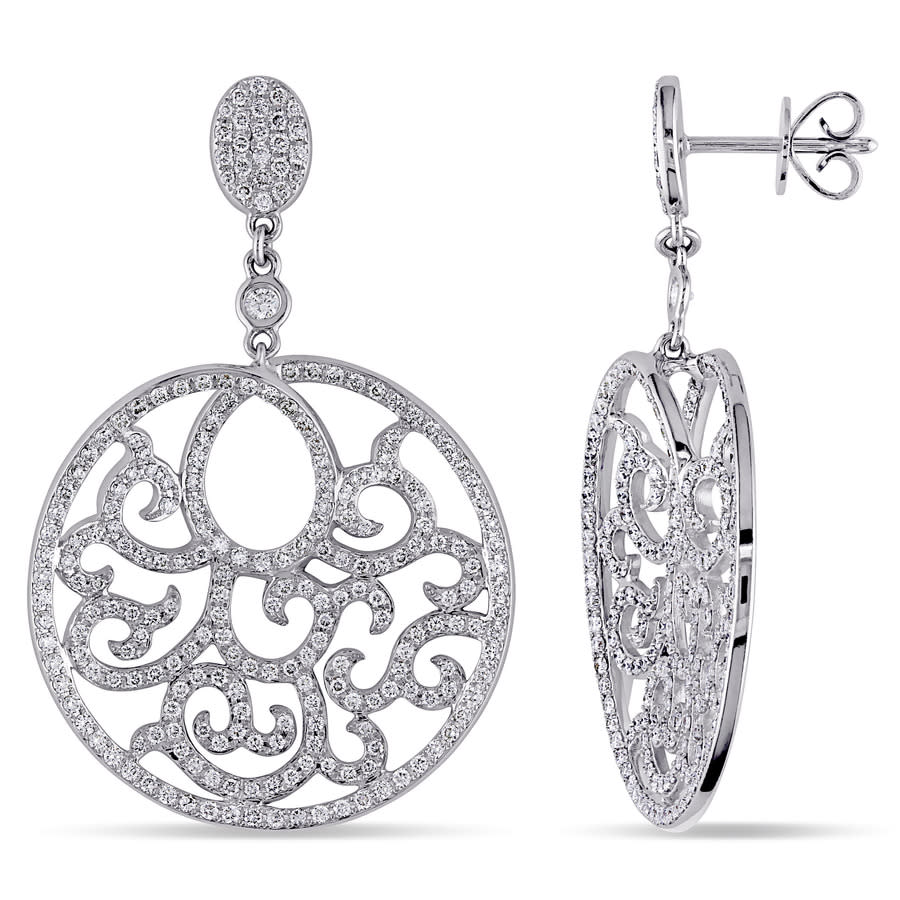 Amour 1 1/2 Ct Tw Diamond Filigree Circle Drop Earrings In 18k White Gold