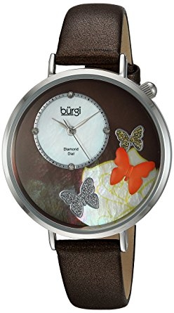 Burgi Crystal Butterflies Quartz Ladies Watch Bur158br In Brown / Mop / Mother Of Pearl