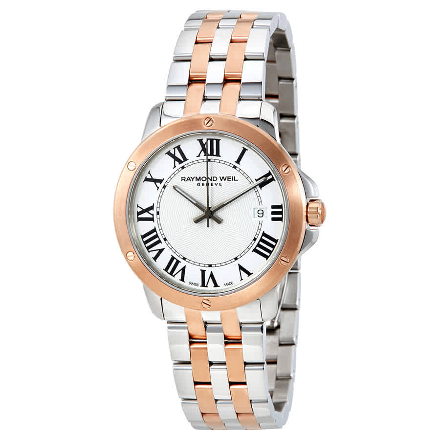 Raymond Weil Tango White Dial Two-tone Mens Watch 5591-sp5-00300 In Brown,gold Tone,grey,pink,rose Gold Tone,silver Tone,two Tone,white