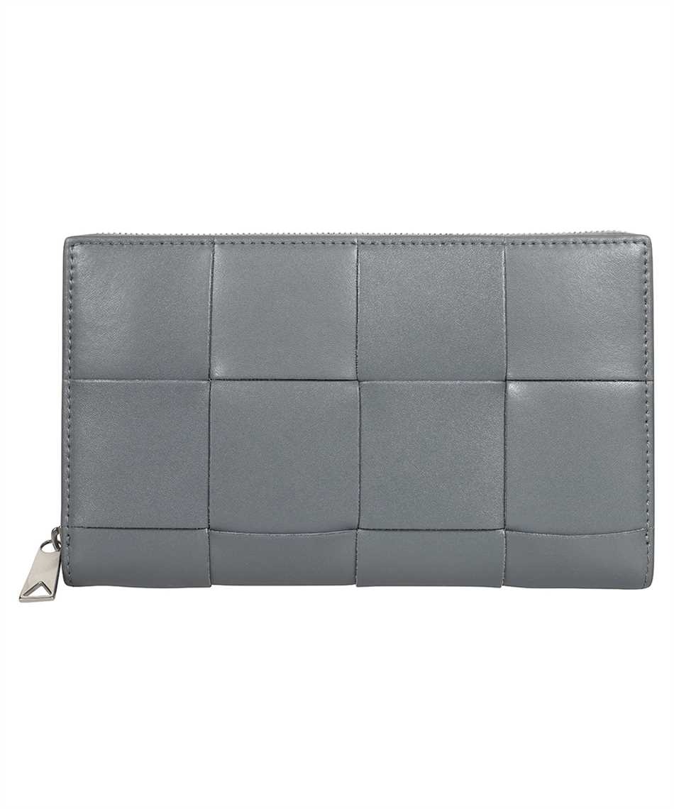 Thunder Intreccio Leather Cassette Zip Around Wallet In Thunder/silver