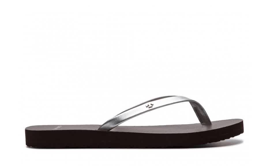 Tory Burch Ladies Logo Metallic Flip Flops In Silver/black In Black,silver Tone