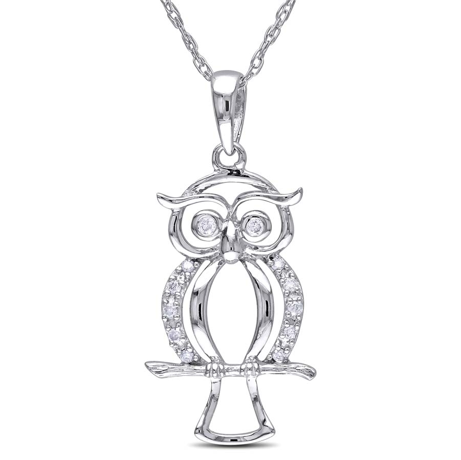 Amour Diamond-accent Owl White Gold Pendant Jms002940 In Gold / Spring / White