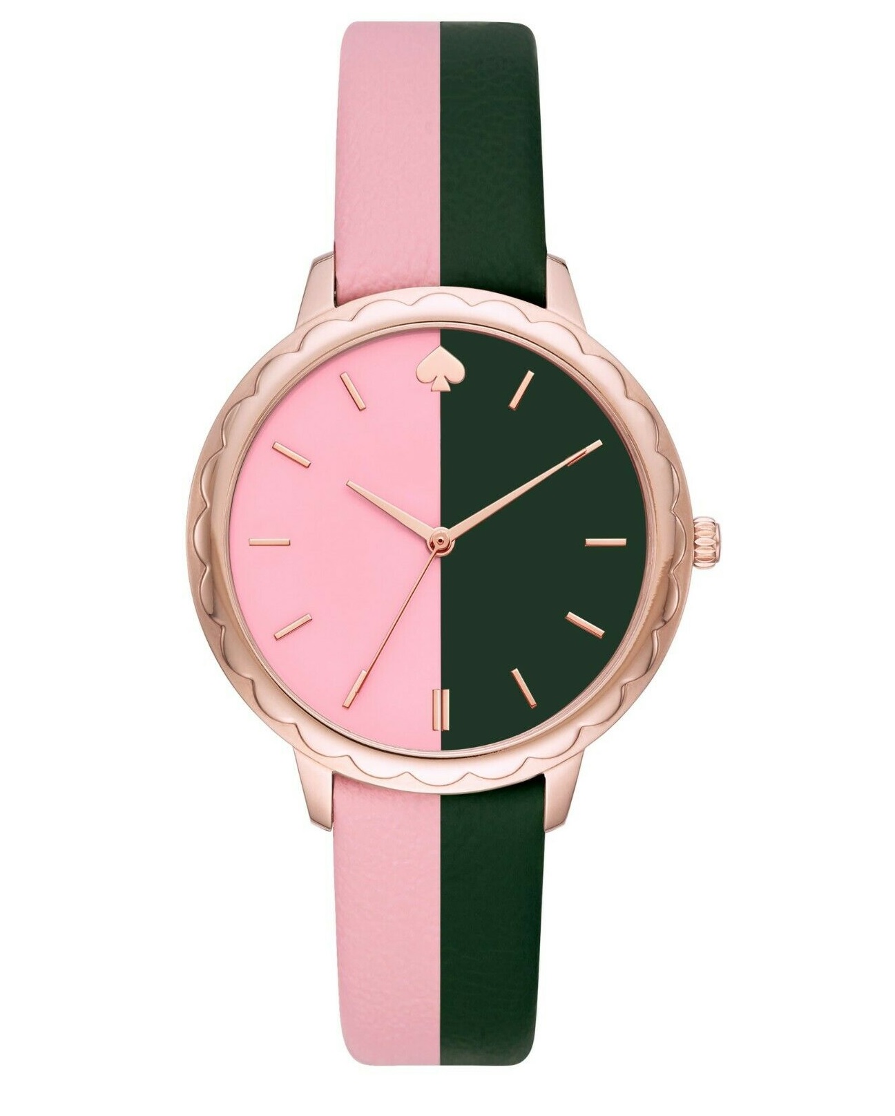 Kate Spade Morningside Scallop Bicolor Leather Watch In Gold Tone green pink rose Gold Tone ModeSens