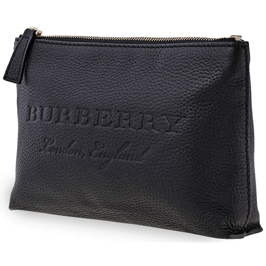 BURBERRY MEDIUM EMBOSSED LEATHER ZIP POUCH- BLACK