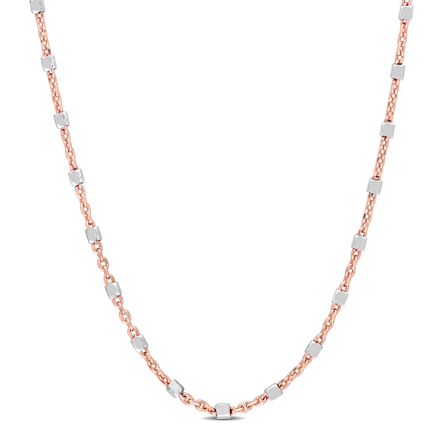 Amour Two-tone White Bead Chain Necklace In 18k Rose Gold Plated Sterling Silver In Rose Gold-tone