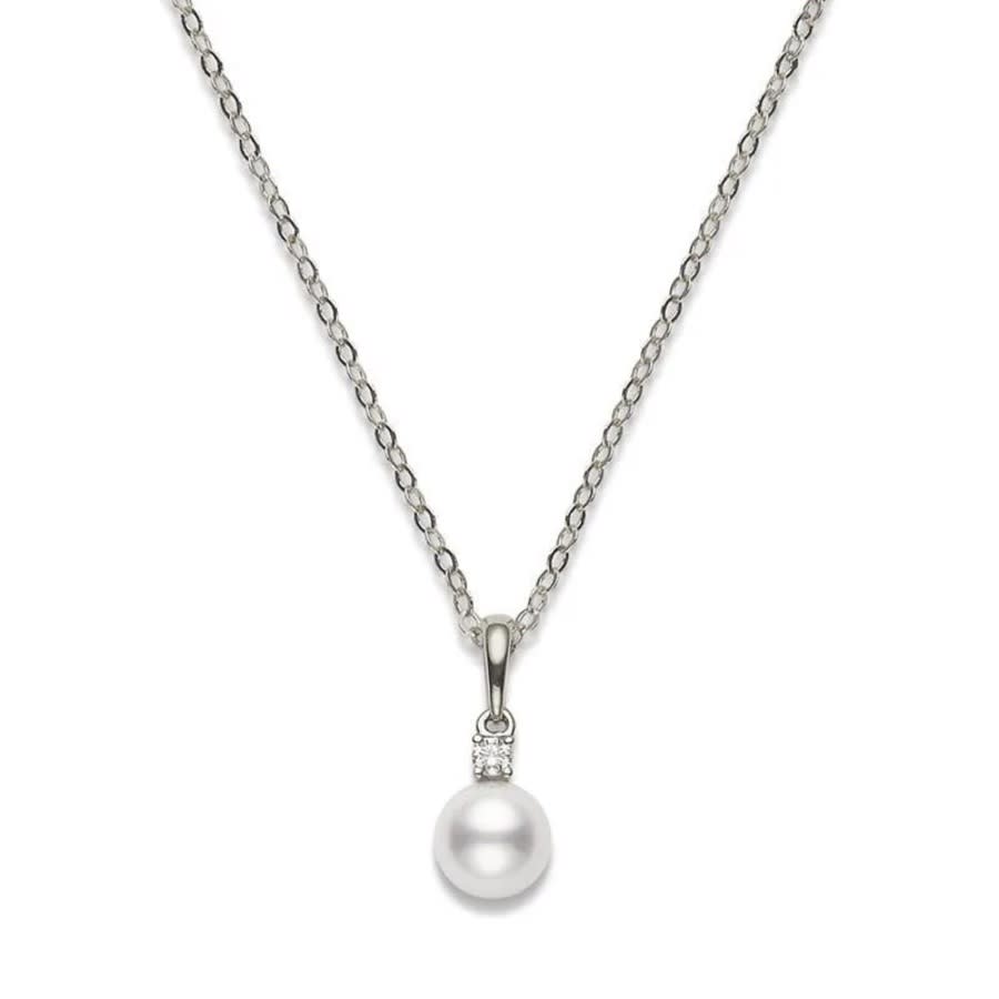 Mikimoto 7-7.5mm Akoya Cultured Pearl 0.05ct Of Diamonds 18k White Gold - Pps702dw