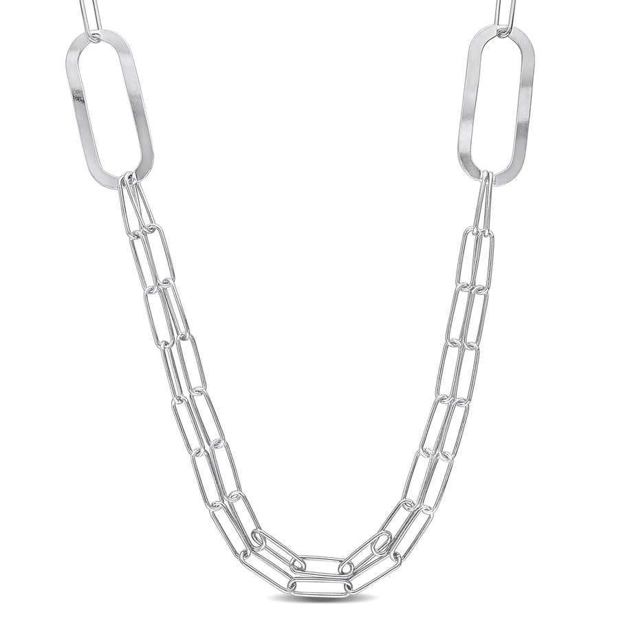 Amour Paperclip Chain Necklace In Sterling Silver In White