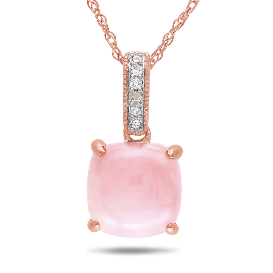 Amour 10k Rose Gold Diamond And Pink Opal Pendant With Chain