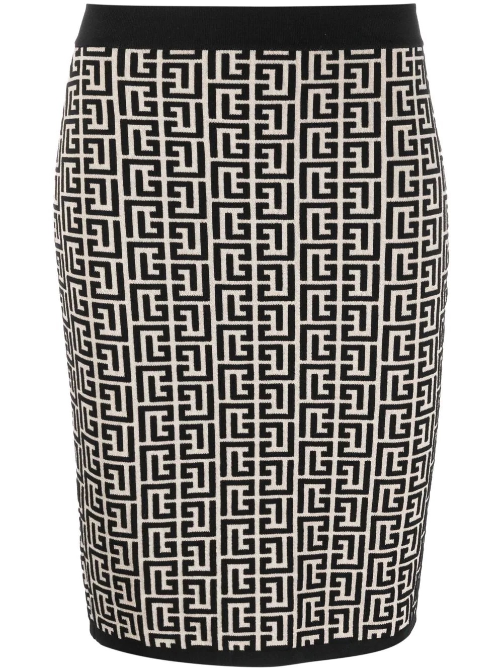 Shop Balmain Ladies Monogram Pattern Mini Skirt In Gfe Ivoire/noir