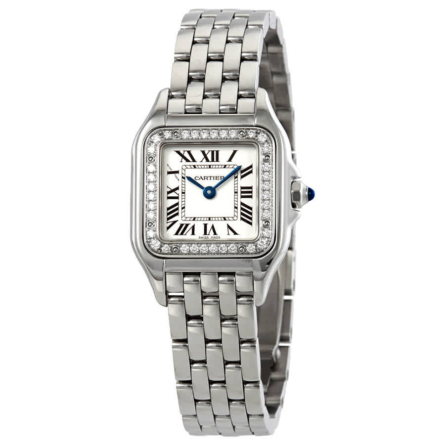 Cartier Panthere Small Diamond Silver Dial Ladies Watch W4pn0007 In Blue / Silver