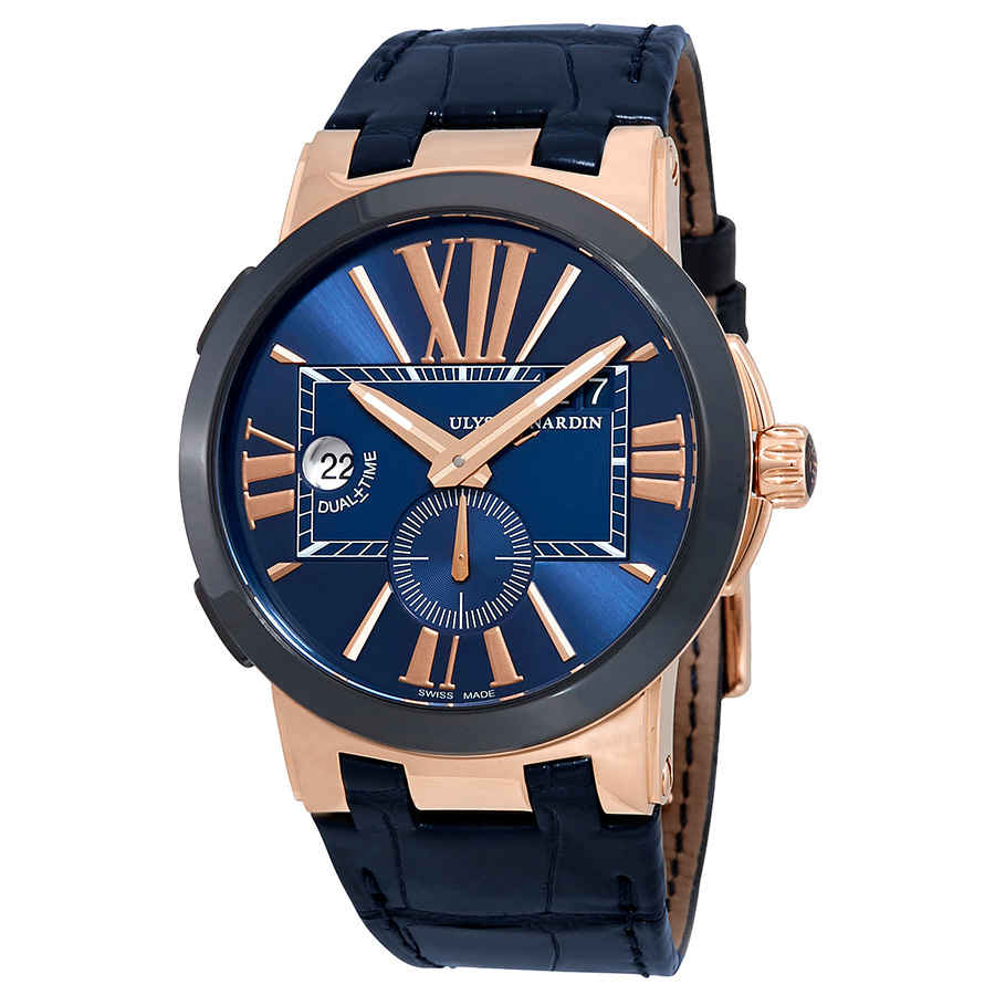 Ulysse Nardin Executive Dual Time Mens Automatic Watch 246-00/43 In Blue / Gold / Rose / Rose Gold