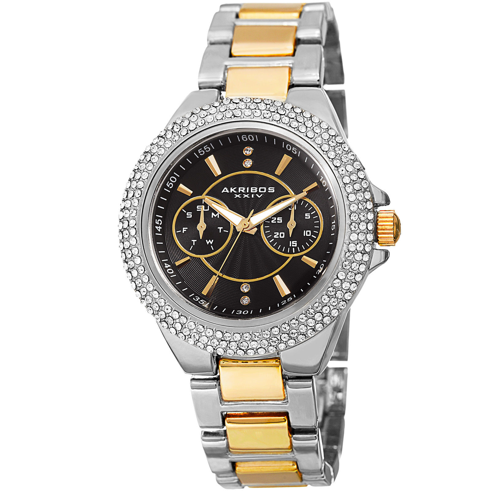 Akribos Xxiv Black Dial Two-tone Ladies Watch Ak789ttgb In Two Tone  / Black / Gold Tone / Silver / Yellow