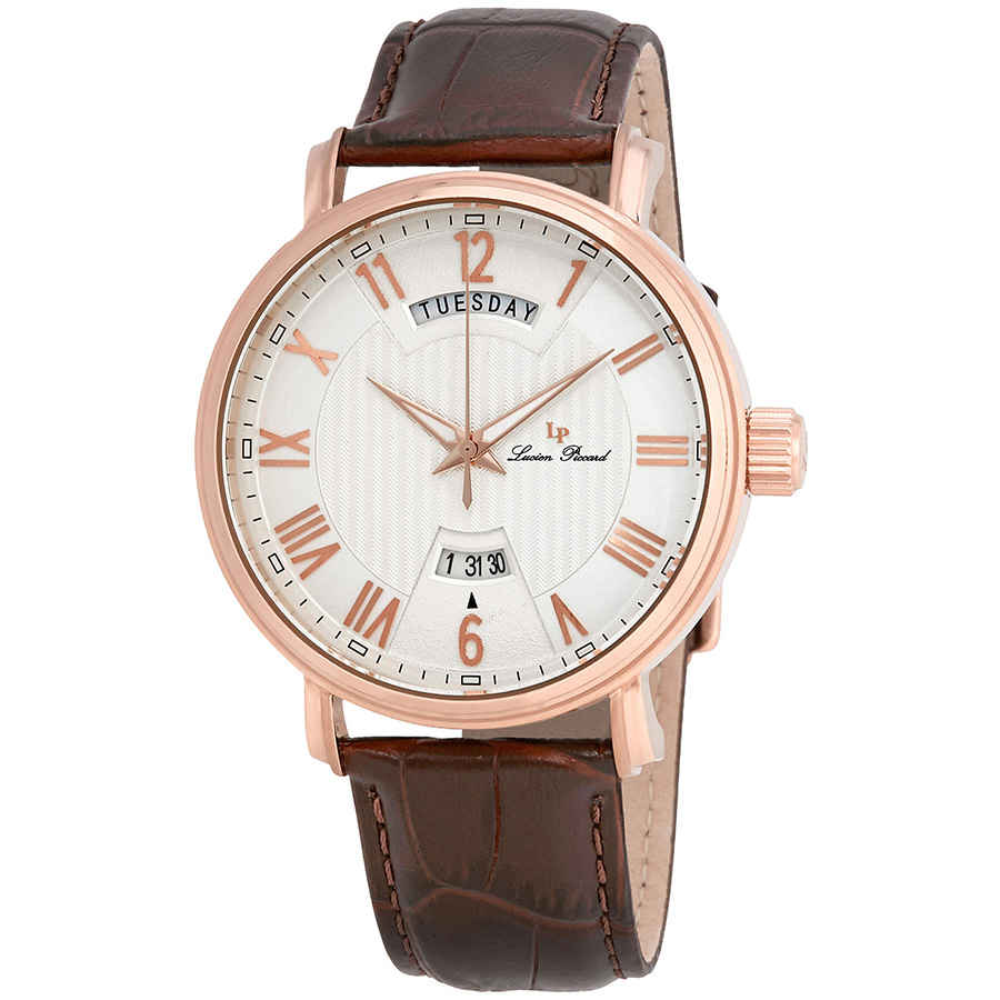 Lucien Piccard Maestro Silver Dial Mens Watch 40054-rg-02s-brw In Brown,gold Tone,pink,rose Gold Tone,silver Tone