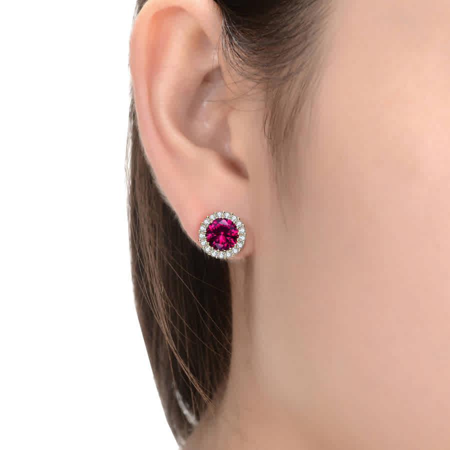 Shop Megan Walford Cubic Zirconia Sterling Silver Round Stud Earrings In Red