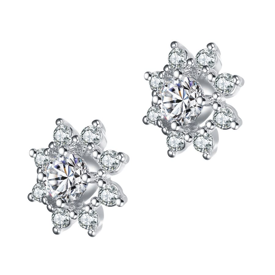 Megan Walford Sterling Silver Round Cubic Zirconia Halo Stud Earrings In White