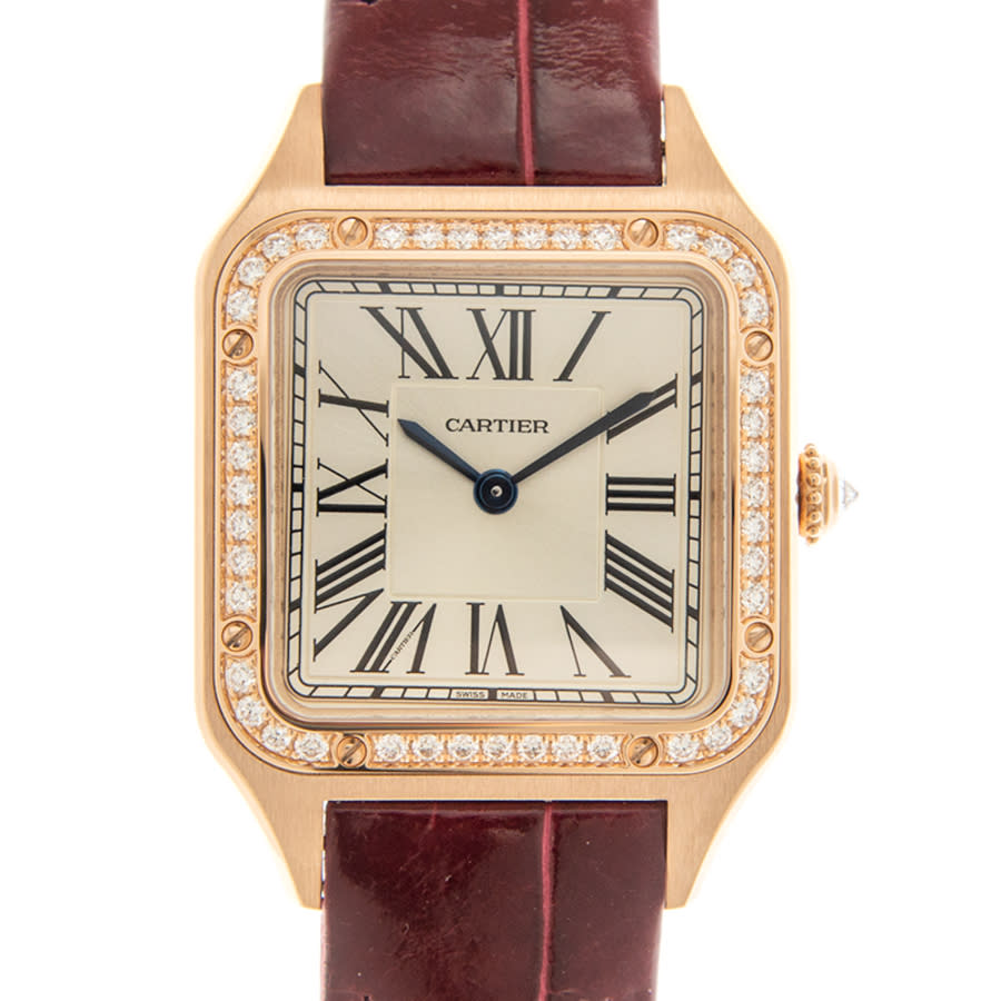 Cartier Santos Quartz Diamond Silver Dial Ladies Watch Wjsa0017 In Red   / Gold / Rose / Rose Gold / Silver