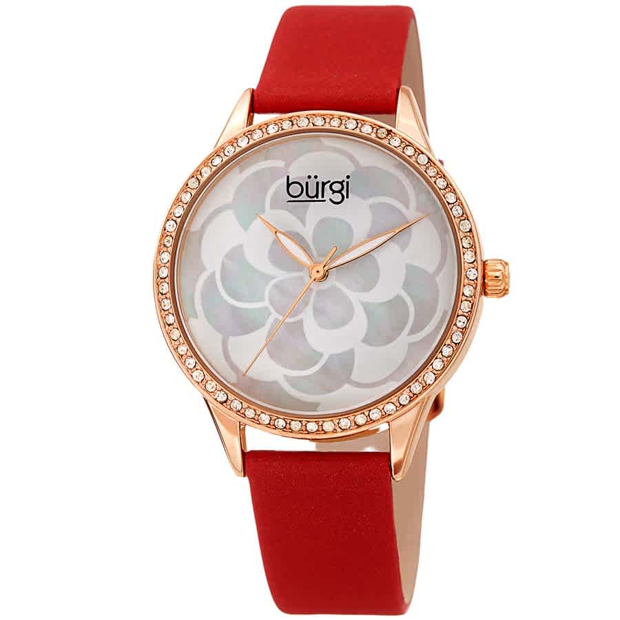 Burgi White Mother Of Pearl Dial Ladies Watch Bur203rdr In Gold Tone / Mother Of Pearl / White