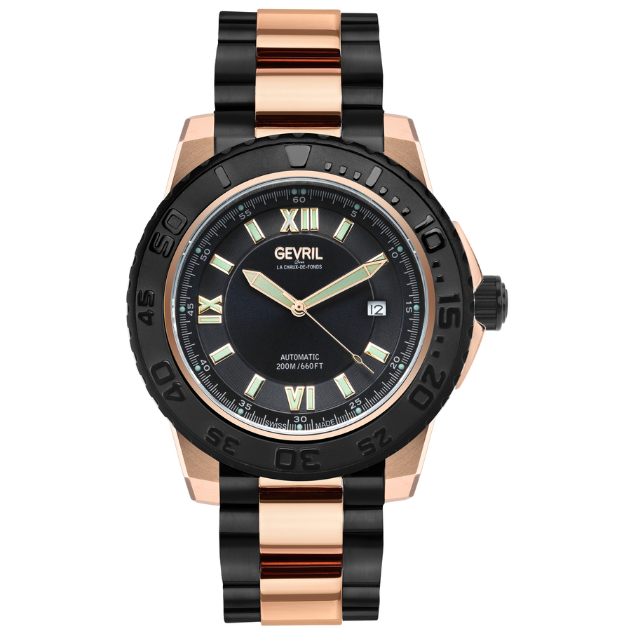 Gevril Seacloud Automatic Black Dial Mens Watch 3123b In Two Tone  / Black / Gold Tone / Rose / Rose Gold Tone