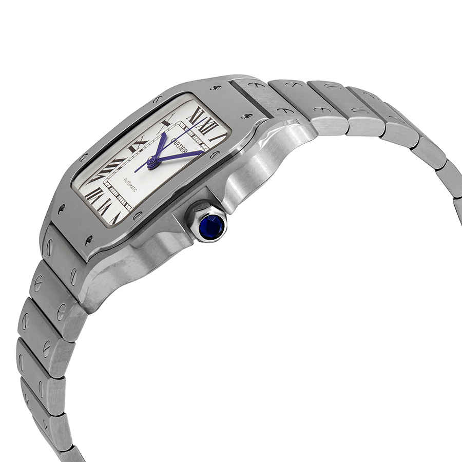 Shop Cartier Santos Medium Model Silvered Opaline Dial Men's Watch Wssa0029 In Black / Blue / Silver