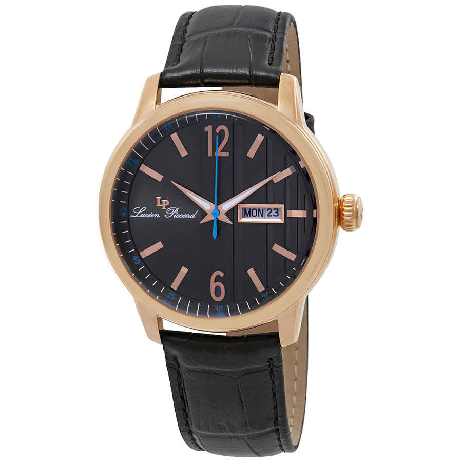 Click to view more detailed imagery on our partner's website Lucien Piccard Milanese Date Day Mens Watch 40027-rg-01 In Black,gold Tone,pink,rose Gold Tone