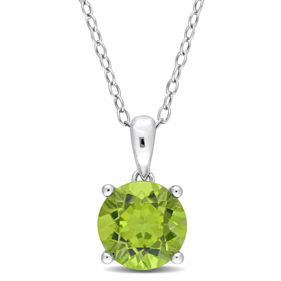 Amour 2 Ct Tgw Peridot Solitaire Heart Design Pendant With Chain In Sterling Silver In White