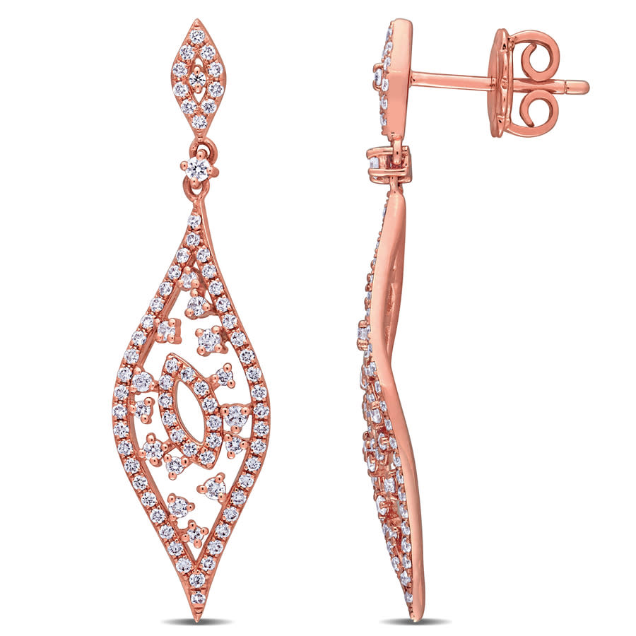 Amour 7/8 Ct Tw Diamond Teardrop Vintage Earrings In 14k Rose Gold In Pink