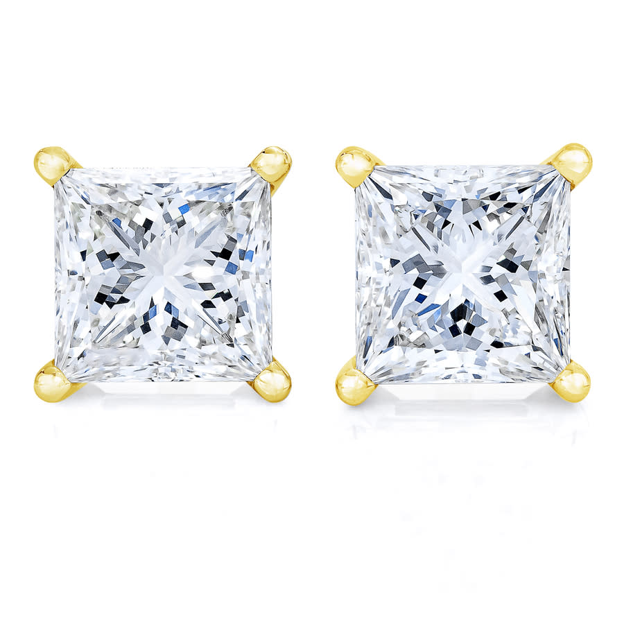 Haus Of Brilliance 14k Yellow Gold 1.00 Cttw Princess Cut Square Near Colorless Diamond Classic 4 Prong Solitaire Stud In Yellow