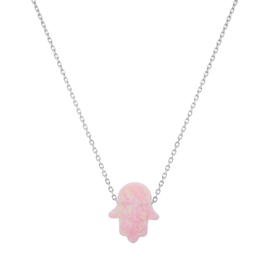 Kylie Harper Sterling Silver Pink Opal Hamsa Necklace In Silver-tone