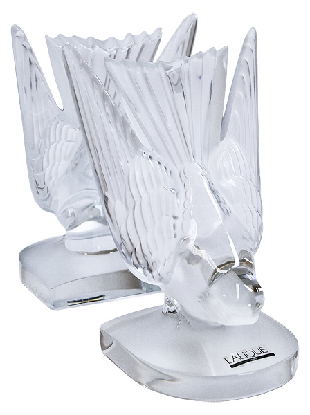 Lalique Bookends Swallow Pair 11851 In N,a