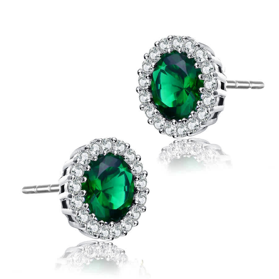 Shop Megan Walford Cubic Zirconia Sterling Silver Round Stud Earrings In Green