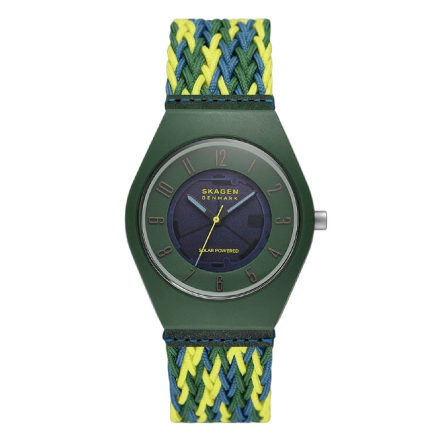 Shop Skagen Sams Series Solar-powered Green Dial Men's Watch Skw6881 In Black / Green / Yellow