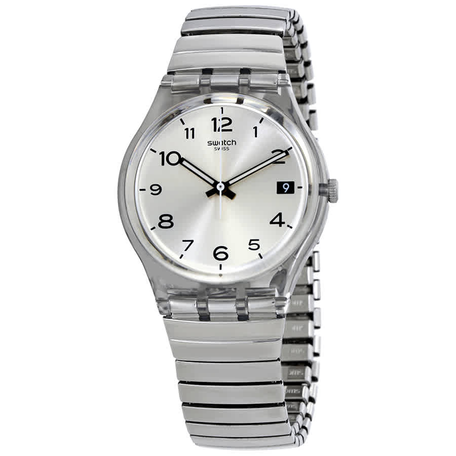 Swatch Silverall Silver Dial Ladies Watch In Black,silver Tone | ModeSens