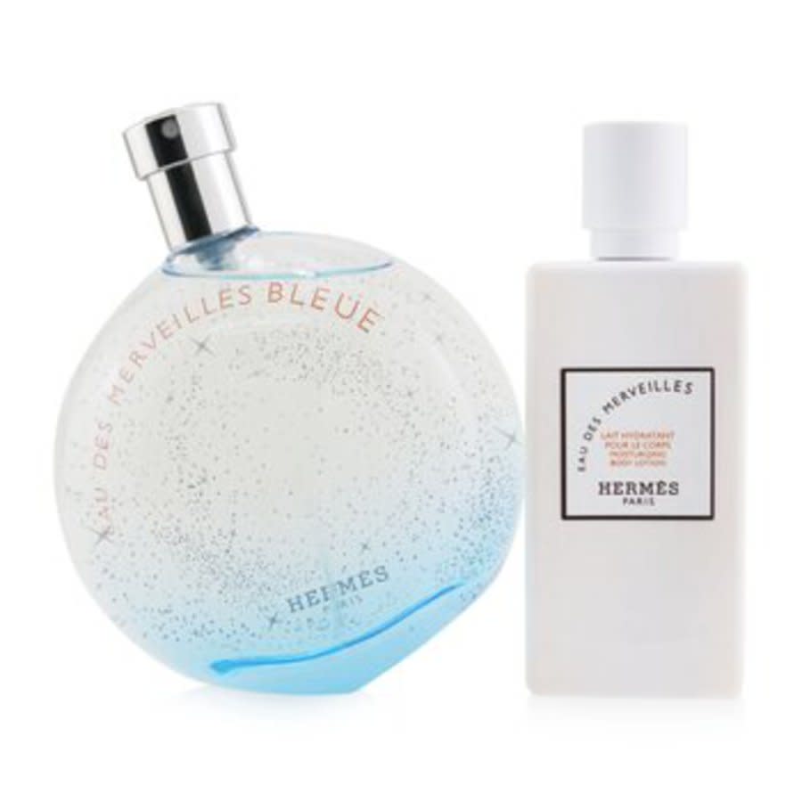 Pre-owned Hermes - Eau Des Merveilles Bleue Coffret: Eau De Toilette Spray 100ml/3.3oz + Moisturzing Body Lotion 80ml In N,a