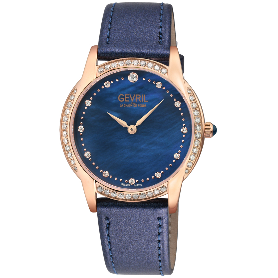 Gevril Airolo Diamond Mother Of Pearl Dial Ladies Watch 13253 In Blue / Gold Tone / Mop / Mother Of Pearl / Rose / Rose Gold Tone