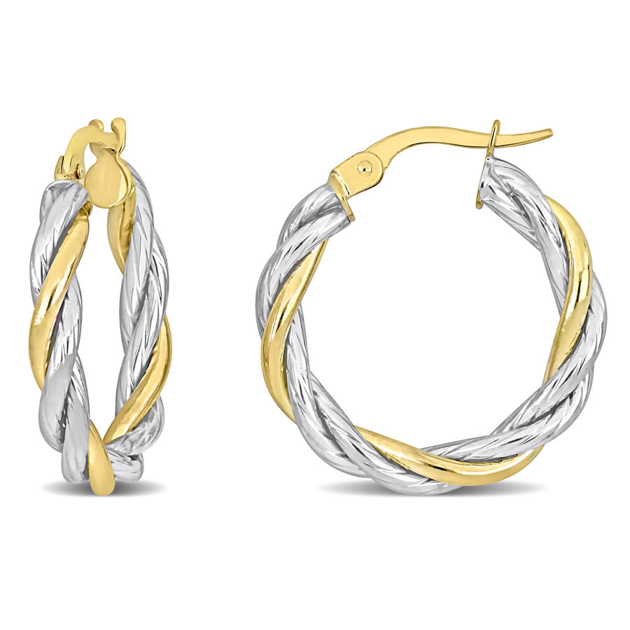 Amour 25mm Twisted Hoop Earrings In 2-tone Yellow And White 10k Gold In Two-tone