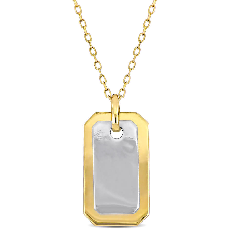 Amour Dog Tag Necklace In 10k 2-tone Yellow And White Gold - 18 In