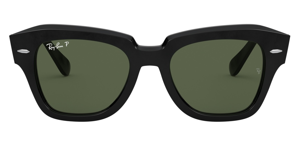 Ray Ban State Street Sunglasses Black Frame Green Lenses Polarized 49-20 In Black / Green
