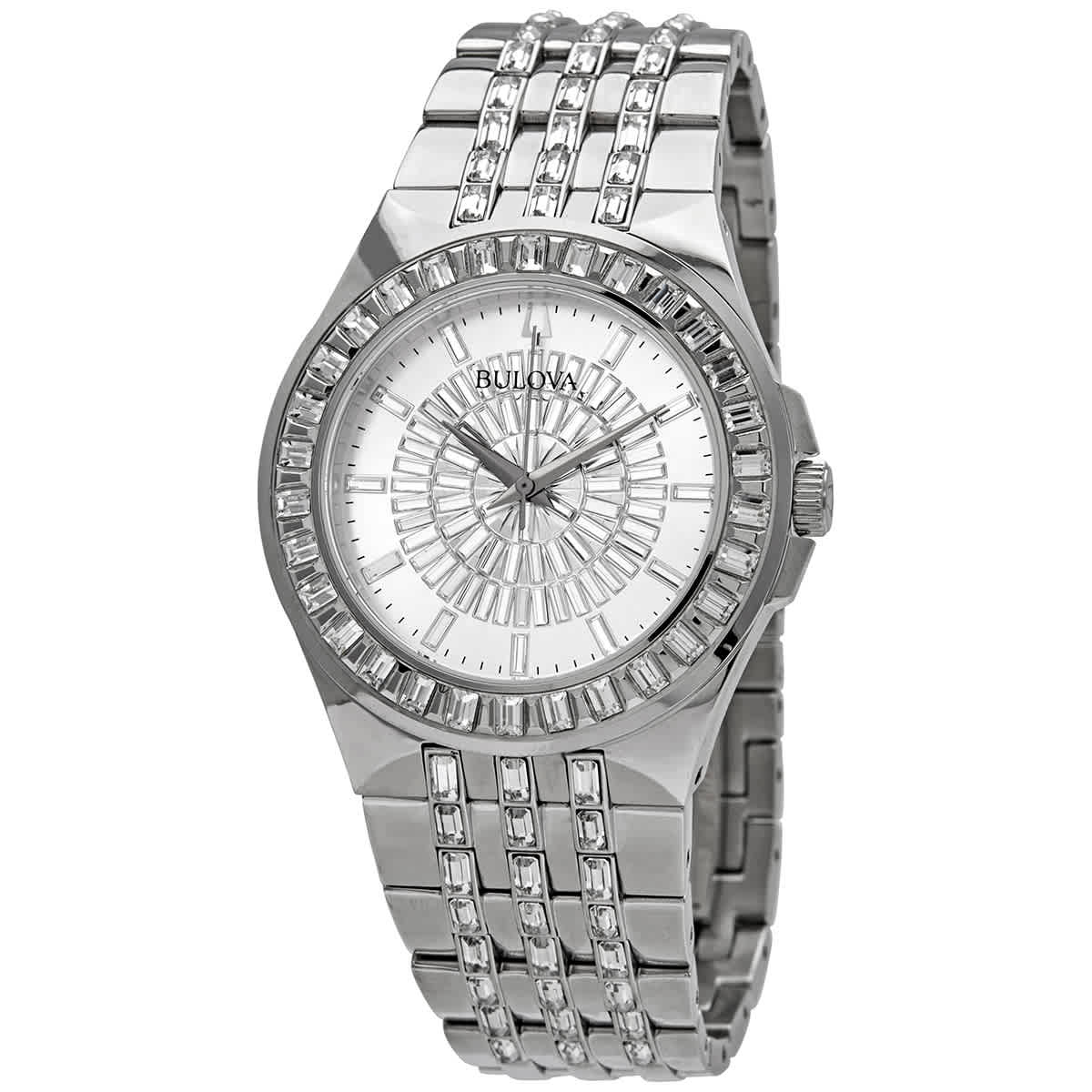 BULOVA BULOVA PHANTOM QUARTZ CRYSTAL SILVER PAVE DIAL MENS WATCH 96A236